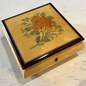 Reuge Square Wood Musical Jewelry Trinket Box